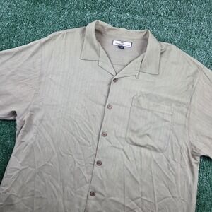 Tommy Bahama Mens XL Silk Short Sleeve Herringbone Camp Shirt Tan Button Down